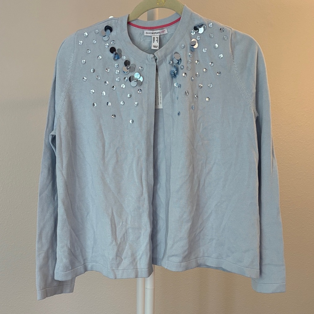 Isaac Mizrahi Baby Blue Cardigan with Sequins